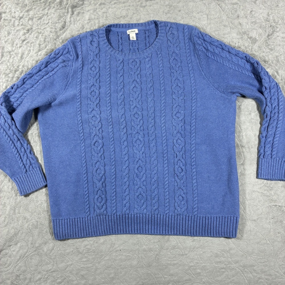L.L.Bean Womens Cable Knit Sweater Size 2X Blue Fisherman Preppy New England